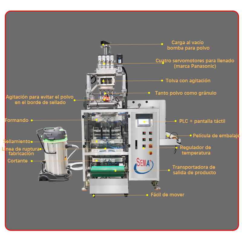 Máquina de embalaje multicapa de 4 pastillas de polvo de proteína de Lactoferrina de azúcar de café en polvo totalmente automática