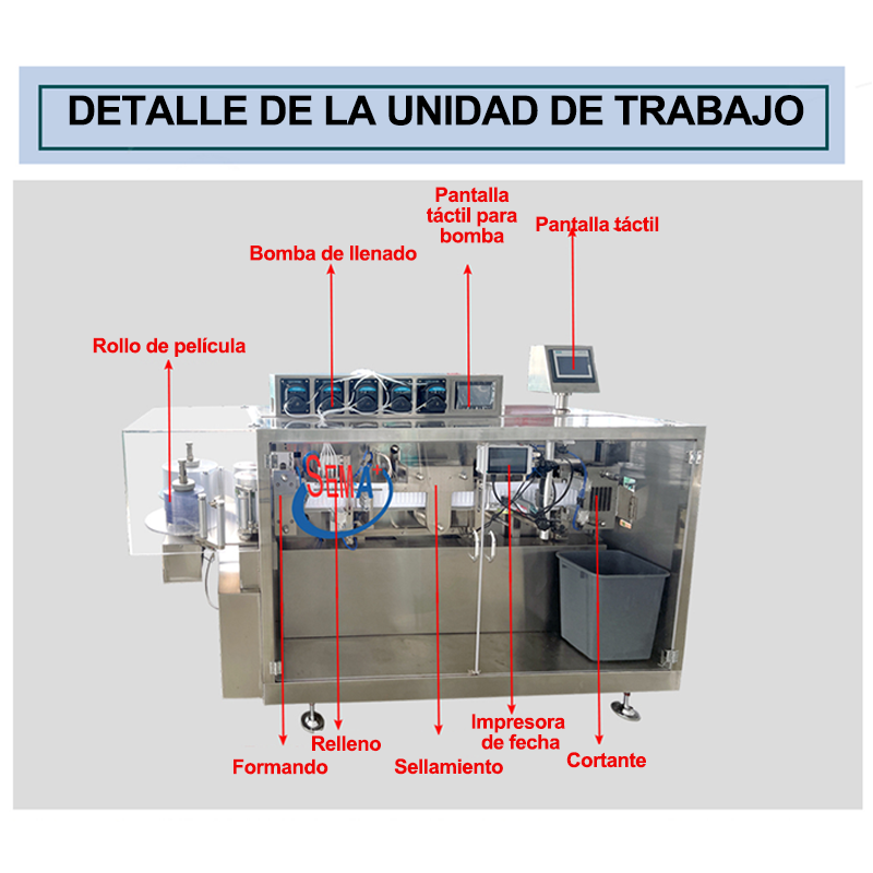 Máquina automática de llenado y embalaje sellado de ampollas de plástico en miniatura de dosis única de líquido en forma de botella de plástico