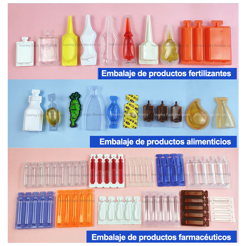 Máquina automática de llenado y embalaje sellado de ampollas de plástico en miniatura de dosis única de líquido en forma de botella de plástico
