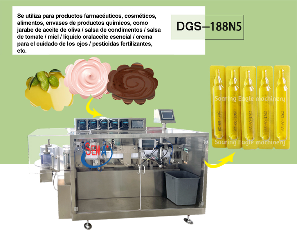 Máquina automática de llenado y embalaje sellado de ampollas de plástico en miniatura de dosis única de líquido en forma de botella de plástico