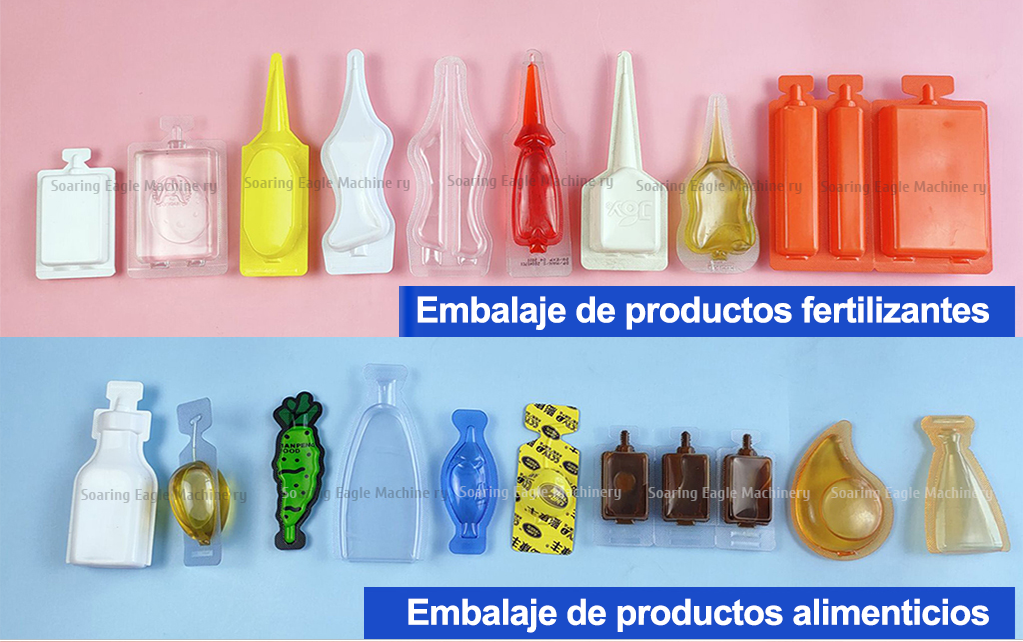 Máquina automática de llenado y embalaje sellado de ampollas de plástico en miniatura de dosis única de líquido en forma de botella de plástico